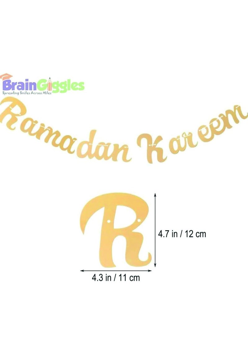 BrainGiggles شريط زينة رمضان كريم مبارك من برين غيغلز - علم زينة العيد، زينة حفلات رمضان المعلقة - ذهبي - Image 2